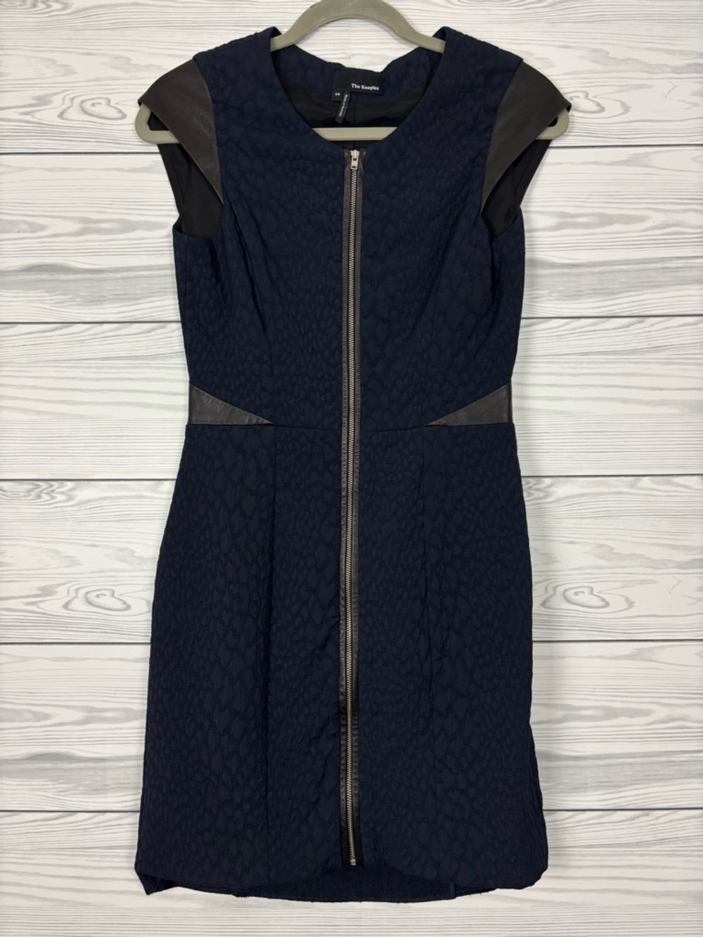 The Kooples Dark Navy Jacquard Exposed Zipper Mini Dress Size 36 (Small)